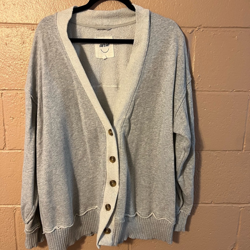 Aerie Light Gray Button-Up Cardigan